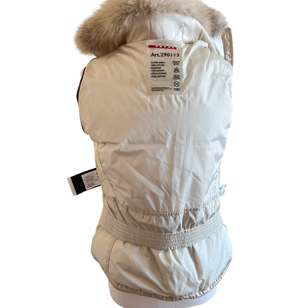 Prada Down Puffer Vest | Fox Fur Trim | Brown Leather Trim | Size US M (8–10) - Picture 14 of 16